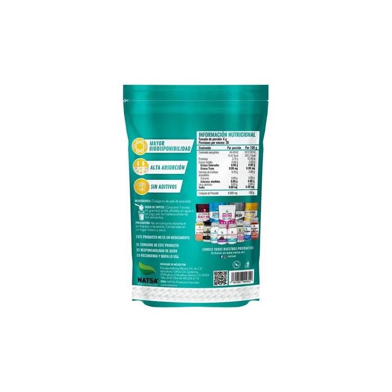 NATSA Colageno Marino Polvo 120 g, Sabor Natural, Calidad Premium