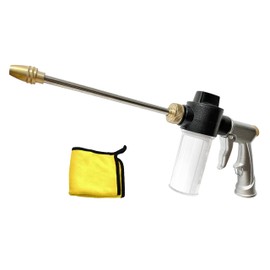 High Pressure Foam Gun Car Wash Sprayer + Washing Towel, Heavy Duty Metal Garden Hose Nozzle with 100cc/3.5oz Plastic Soap Dispenser Bottle, For Gardening, Watering Plants, Floor Cleaning