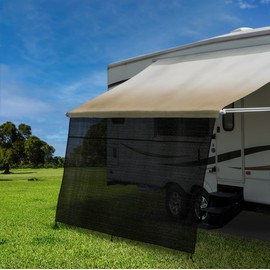 RecPro RV Awning Sun Shade Kit Screen with Zipper Kit | 11' - 21' Width Options | 8' and 9' Drop | Black Mesh UV Blocker | RV Awning Shade (16' x 9' (Actual Width 14' 11½"))