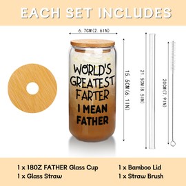 Father's Day Dad Gifts for Birthday, Funny Gifts for Men, 18 Oz Can Shaped Glass with Bamboo Lids, Glass Straw and Cleaning Brush, Beer Glass, Coffee Cup