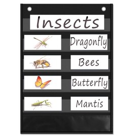 Mewise 5+1 Pocket Chart with Double Sided Dry Erase Cards for Daily Schedule,Activities,Sentence Strips,Class Demonstrations,Standards Pocket Chart (black)