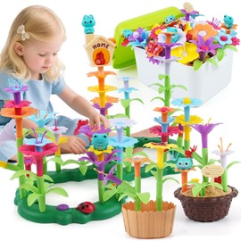 Flower Garden Building Toy for Toddler - Birthday Gifts for Preschool Kids Age 3-5 5-7 Years Old, Educational STEM Set with 140 Pieces, Girls Stacking Pretend Play Gardening Kit
