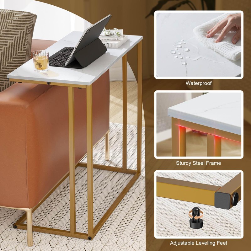 CAMOAT C-Shaped Side Table, Modern End Table with Metal Frame,