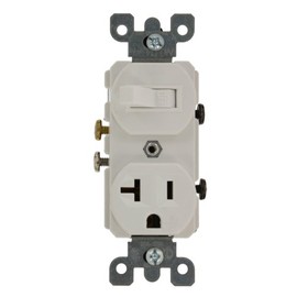 Leviton 20 Amp, 120 Volt, Duplex Style Combination Single Pole Switch/Receptacle, Grounding, 5335-W, White