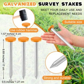 Silkfly 8 Pcs Survey Marker Low Profile Heavy Duty Galvanized Survey Stakes Hi-Vis Orange Property Line Marker Stakes for Paver Garden Lawn Landscape Edging Weed Barriers