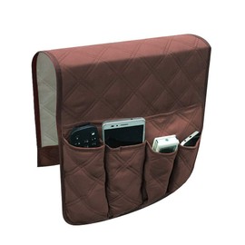 Sofa Armrest Caddy Organizer Storage Armrest Chair Desk Sofa Organiser Non-slip TV Remote Control Handset Holder Couch Pocket Organizer for Phone Magazine Books Glasses Drinker Snack (Brown)