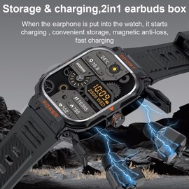 Smartwatch mit Kopfhörer kabellos unsichtbar in Ear Kopfhörer Bluetooth Uhr mit Kopfhörer drin mini klein Earbuds Schrittzähler Gesundheitsuhr Blutdruck Pulsuhr Sportuhr Herren Musik Telefonfunktion