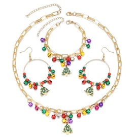 YTDYTD Christmas Tree Bell Jewelry Set, Colorful Necklace Bracelet Earrings