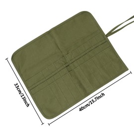 Doitem 22-Compartment Pencil Roll-Up Case, Canvas Brush Bag, 40 x 33 cm, Pen Holder, Army Green, for Artists, for Sketching Supplies
