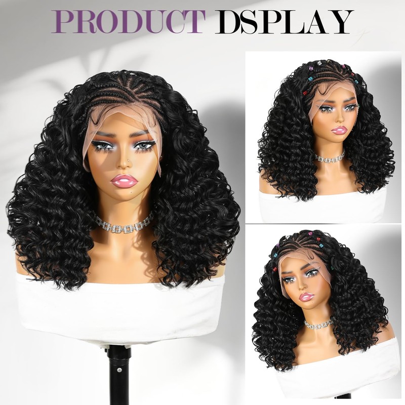 Braided Wigs for Black Women Side Part Braids Cornrows Lace