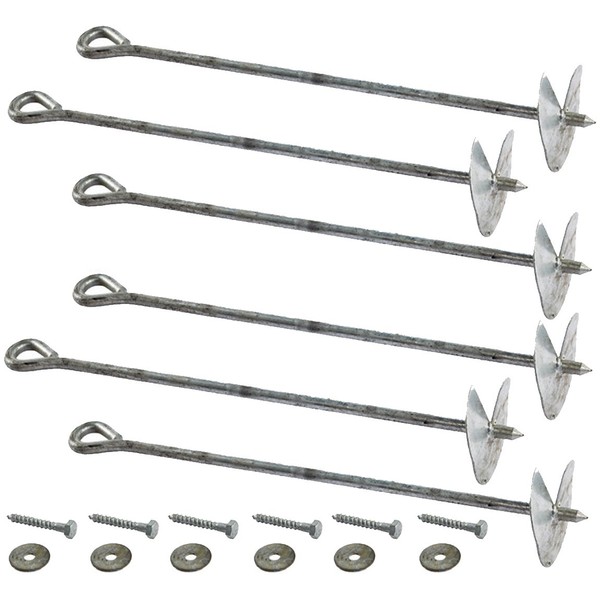Ground Anchors - 12mm Solid Galvanised Steel: for climbing frames, playhouses etc. (Mega Six Pack (6))