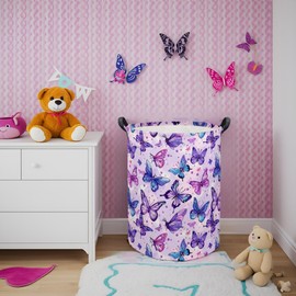 HIYAGON Butterfly Baby Laundry Basket Baby Hamper for Nursery Girl Kids Butterfly Hamper Cute Kids Toys Storage Bin Organizer Butterfly Room Decor for Home(Purple Butterfly)