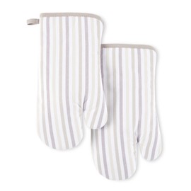 Martha Stewart Daisy Stripe Oven Mitt Set, 7"x13", Linen