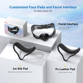 Face Pad Cover and Facial Interface for Meta Quest 3S Accessories, Soft PU Leather & Ice Silk Cotton Face Pad Compatible with Oculus Quest 3S, Air-Circulation and Light-Blocking Nose Pad Design