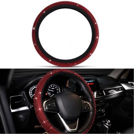 Protector de Volante de Diamante, Cubierta de Volante de Coche, Protector de Volante Antideslizante Brillante para la Mayoría de los Coches (diamante rojo)