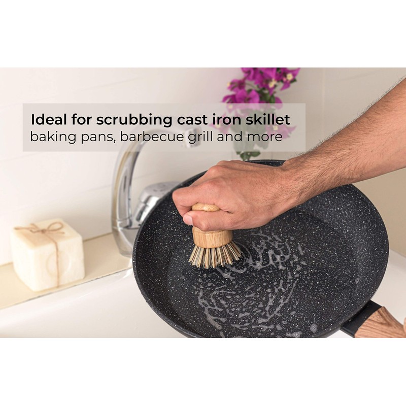 ECOLULU Bamboo Dish Brush Set & Wood Bottle Brush for