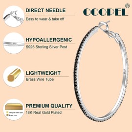 925 Sterling Silver Earrings Large Rhinestone Hoop Earrings Big Cubic Zirconia Hoop Earrings Thin Rhinestones Round Hoop Earrings for Women 20/30/40/50/60/70mm Sparkly Hoops With Crystals for Womens