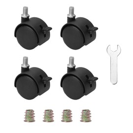 4 Pcs 1.6 Inch Nylon Caster Wheels with Brake, Black Swivel Castor Wheels with M7.5 Threaded Stem Nut and Spanner, Black
