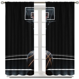 SHElifestyle Kids Basketball Sports Curtain, Basketball Court Sports Theme Window Treatment for Teen Boys Bedroom Sport Game Window Drapes for Home Living Room W42xL45(Decor