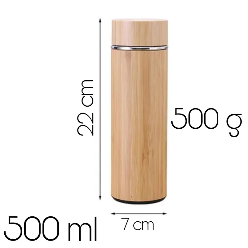 Ktchnhlprz Tea Bottle with Strainer, Bamboo, Double Walled Stainless Steel,