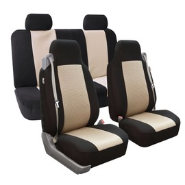 FH Group Full Set Built-in Seatbelt Classic Cloth Car Seat Covers - Universal Fit, Washable Car Seat Cover for SUV, Sedan, Van Beige