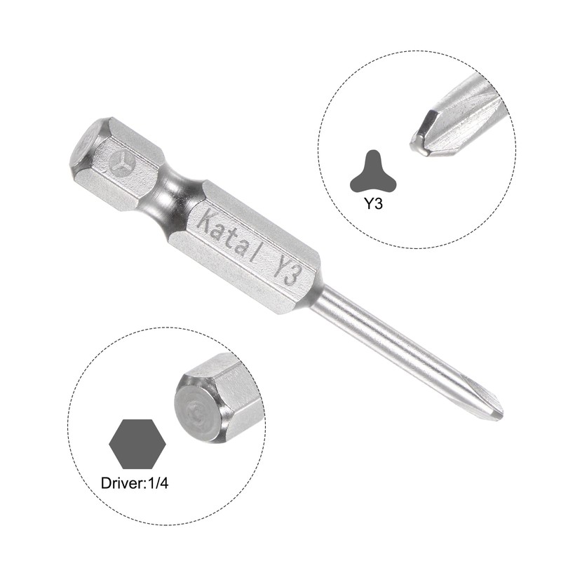 sourcing map Y3 Tri-Point Screwdriver Bit 1/4" Hex Shank 2"