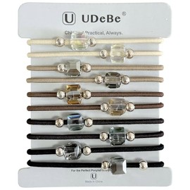 UDeBe Elegant Elastic Hair Ties with Sparkling Crystal Beads – 10-Piece Boho Neutral Set, Durable Ponytail Holders for Women