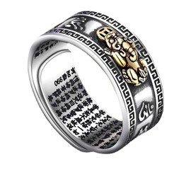 GAUEIOUR Feng Shui Pixiu Mantra Ring,Good Luck Amulet Silver Ring, Adjustable Size, Attracting Wealth, Protecting Wealth, Love and Health, Universal for Men and Women, Jewelry Gifts