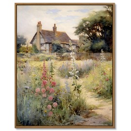 Gardenia Art English Cottage Garden Canvas Wall Art Nature Flowers Scene Wall Pictures Framed French Country Decor Painting for Bedroom, Bathroom, Living Room Farmhouse Aesthetic Room Decor 8x10 Inch