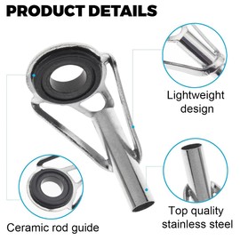 ZKGYUS 10 Piece Stainless Steel Rod Tip Repair Kit with Ceramic Guide Rings for Freshwater and Saltwater Fishing Rods, Rod Tip Replacement, Black