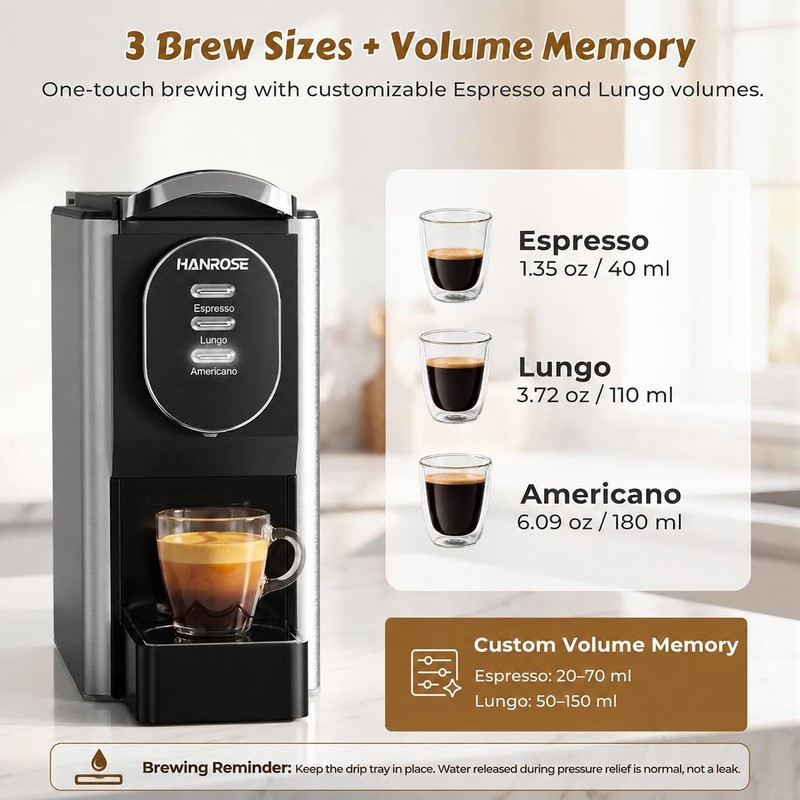 Hanrose Capsule Espresso Machine, Nespresso Machine Original Capsules Compatible, 20Bar