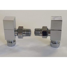 Greened House TEES Chrome Square Towel Rail/Radiator Valve Set 1/2" /15mm (Standard Heating Size) Central Heating & Column radiators
