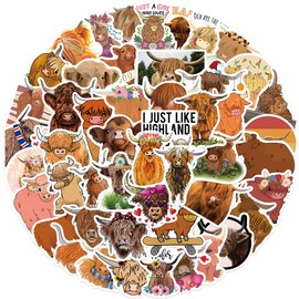 Highland Cows Stickers Cattle Sticker Set 50 Pieces Cute Decoration for Car Laptop Skateboard Bicycle Moped Motorcycle Bicycle Computer Suitable for Adults Children