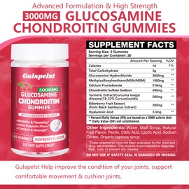 1 Pack 3000MG Glucosamine Chondroitin Gummies - Extra Strength Joint Health & MSM Elderberry Natural Joint Support Supplement, Flexibility, Antioxidant Immune Support for Adults, 60 Gummies