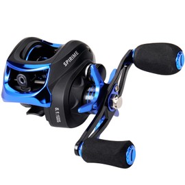 Sougayilang Baitcasting Fishing Reel with 9 + 1 Anti-Reverse Ball Bearings, 8.1:1 High-Speed Gear Ratio Casting Reel-Blue-Left