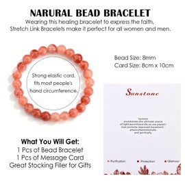 CERSLIMO Natural Bead Bracelet for Women Men Teen Girls Boys - Healing Bracelets Stretch Link Bracelets with Beautiful 8mm Crystal Bracelet for Birthday Christmas, Anxiety Bracelet, Sunstone Bracelet