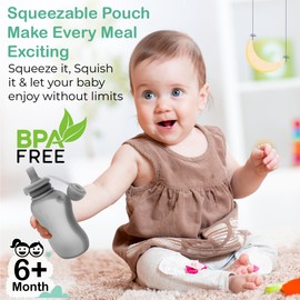 TEAMKO Silicone Reusable Baby Food Pouches: BPA-Free and Eco-Friendly, Baby Food Pouches Refillable for Baby Feeding Essentials, 5 oz Reusable Pouches for Toddlers and Babies (3-Pack)