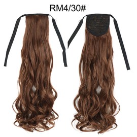 Royalfirst Ponytail Hair Extensions for Women Girls 22 Inch Long Curly Wavy Natural Looking Wrap Around Clip in Pony Tails Synthetic Hairpieces (M4/30#)
