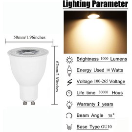 Edearkar - Bombillas LED GU10, 10 W (equivalente a halógeno de 100 W), 1000 lúmenes, no regulables, blanco cálido de 3000 K, bombillas LED para iluminación empotrada, AC90-265 V, ángulo de haz de 60°,