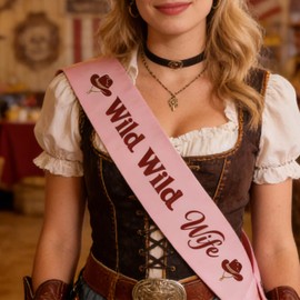 Wild Wild Wife Bachelorette Party Sash - Western Cowgirl Theme Bridal Shower Accessory for Bride - Women’s Patriotic Red Sash with Cowgirl Boots & Cowboy Hat Prints - One Size Fits Most
