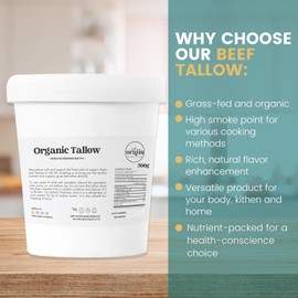Origin Organic Grass-Fed Beef Tallow | Certified Premium Quality | Food & Skin Grade Beef Fat Drippings | Versatile Use | Sourced from British Farms (500g)