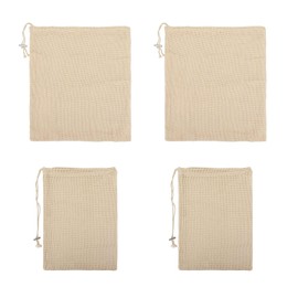 MUYAPAY Pack of 4 Cooking Bags, Fabric Bags with Drawstring, Reusable Cotton Bags, Multiple Sizes Fabric Bags, Washable Cotton Bags, for Cooking, Cooked Chickpeas, Soups, Stews, beige, cotton bags