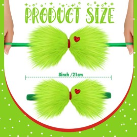 Suncalla 2 Pcs Christmas Green Bow Headbands for Girls, 7.4 Inch Large Green Furry Hair Bow with Heart, Baby Girl Christmas Hairbands Decorations Costume Accessories Newborn Infant Toddler