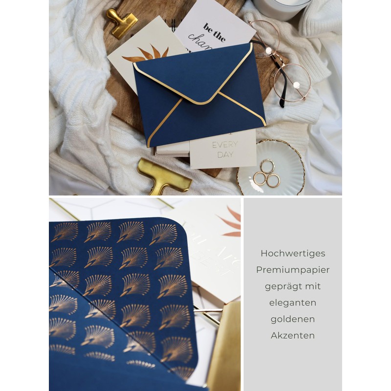 JoliCoon 5 Envelopes A6 Dark Blue with Gold Foil and
