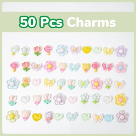Esdallina 50PCS Clear Cute Charms Assorted Colorful Resin Charms Set Scrapbooking Ornament DIY Crafts Supplies