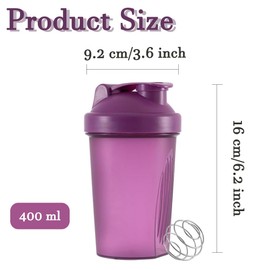Protein Powder Shaker Bottle Milkshake Shaking Cup Workout Water Bottle 400 ML Non-Leak Cap BPA-Free For Power Gym Sports Supplement Fitness Workout Outdoor Evenments(Purple)