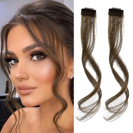 REECHO Long Side Air Bangs, Wavy Curly Clip in Curtain Bangs Front Side Bangs Face-Framing Highlights for Women Daily Use 2 PCS Set Long Temples