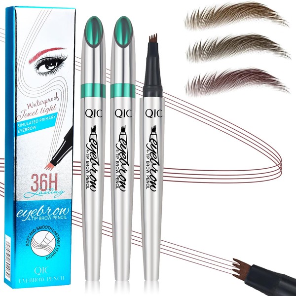 LALASTYLE 3PCS Eyebrow Pencil,Magic Eyebrow Pencil with 4 Fork Tip,Microblading