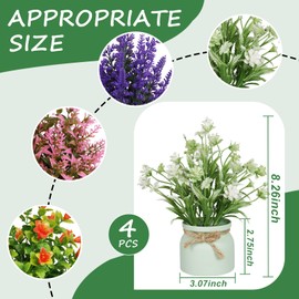 4pcs Artificial Pot Flowers Small Fake Plants with Pot Mini Potted Plants for House Office Tabletop Decoration