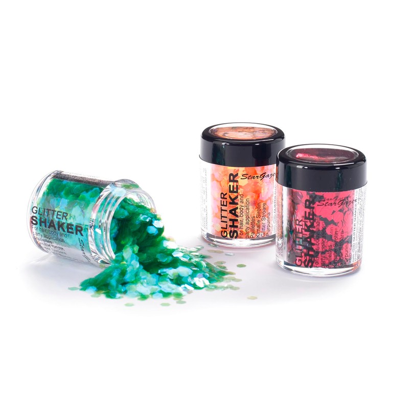 Stargazer Chunky Glitter Shaker, UV Orange. Cosmetic glitter for use
